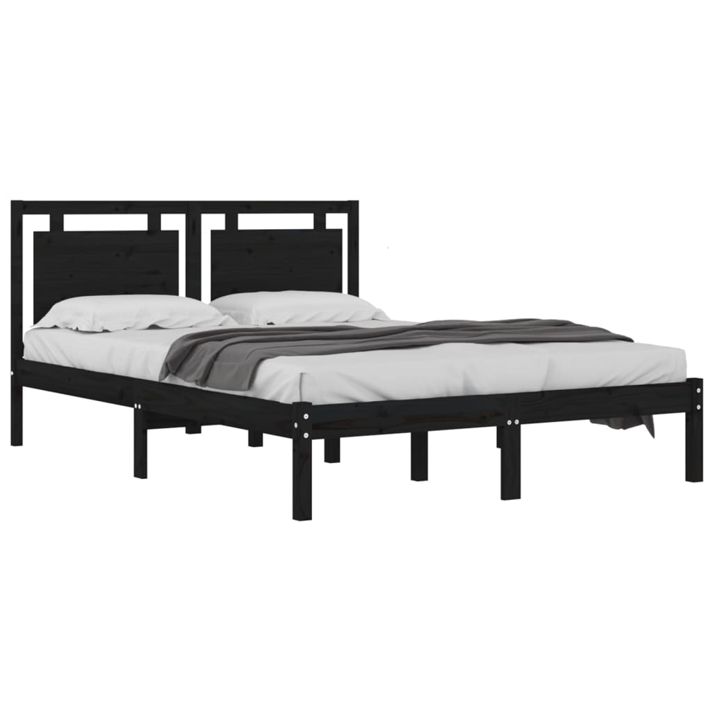 Bed Frame without Mattress Black 135x190 cm Solid Wood