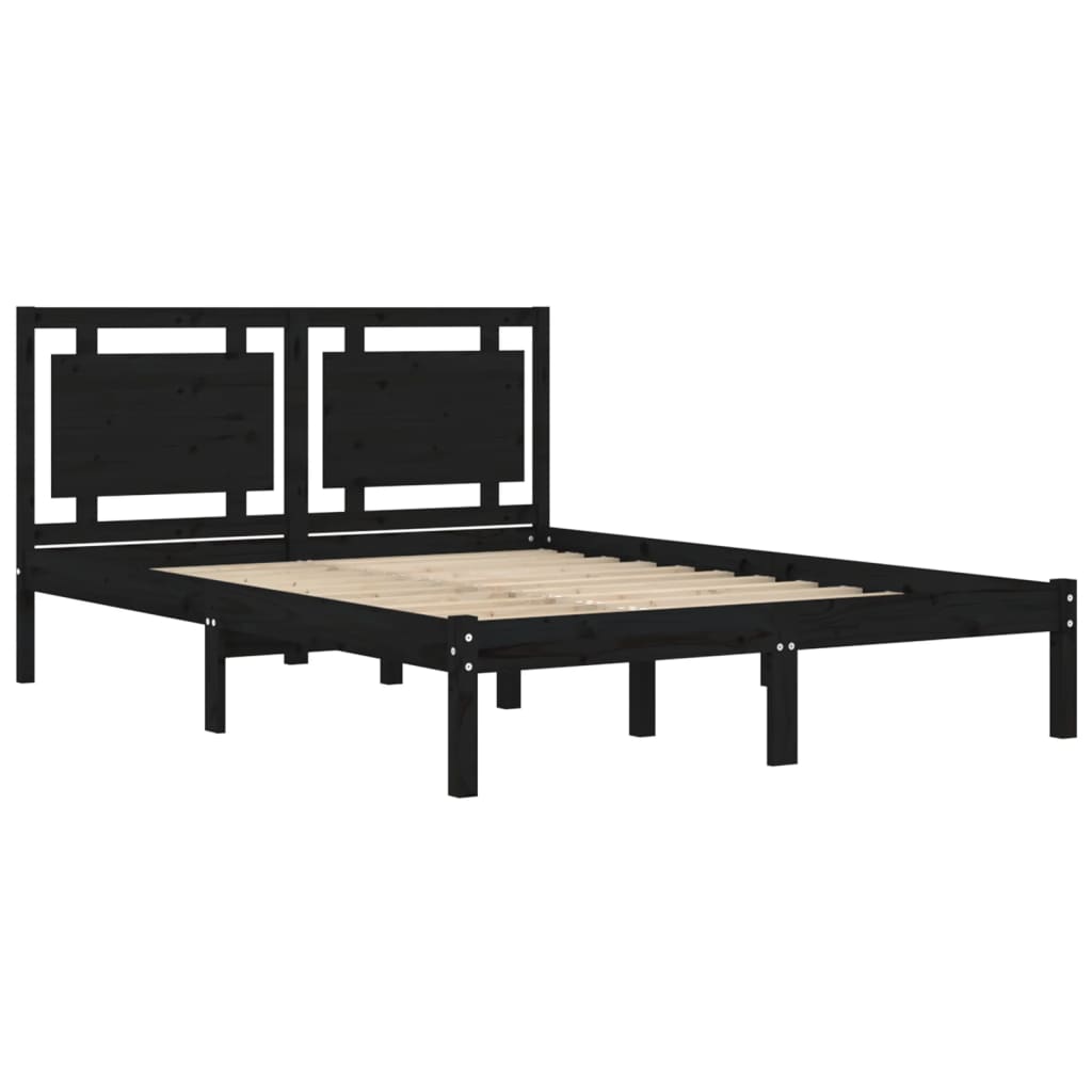Bed Frame without Mattress Black 135x190 cm Solid Wood