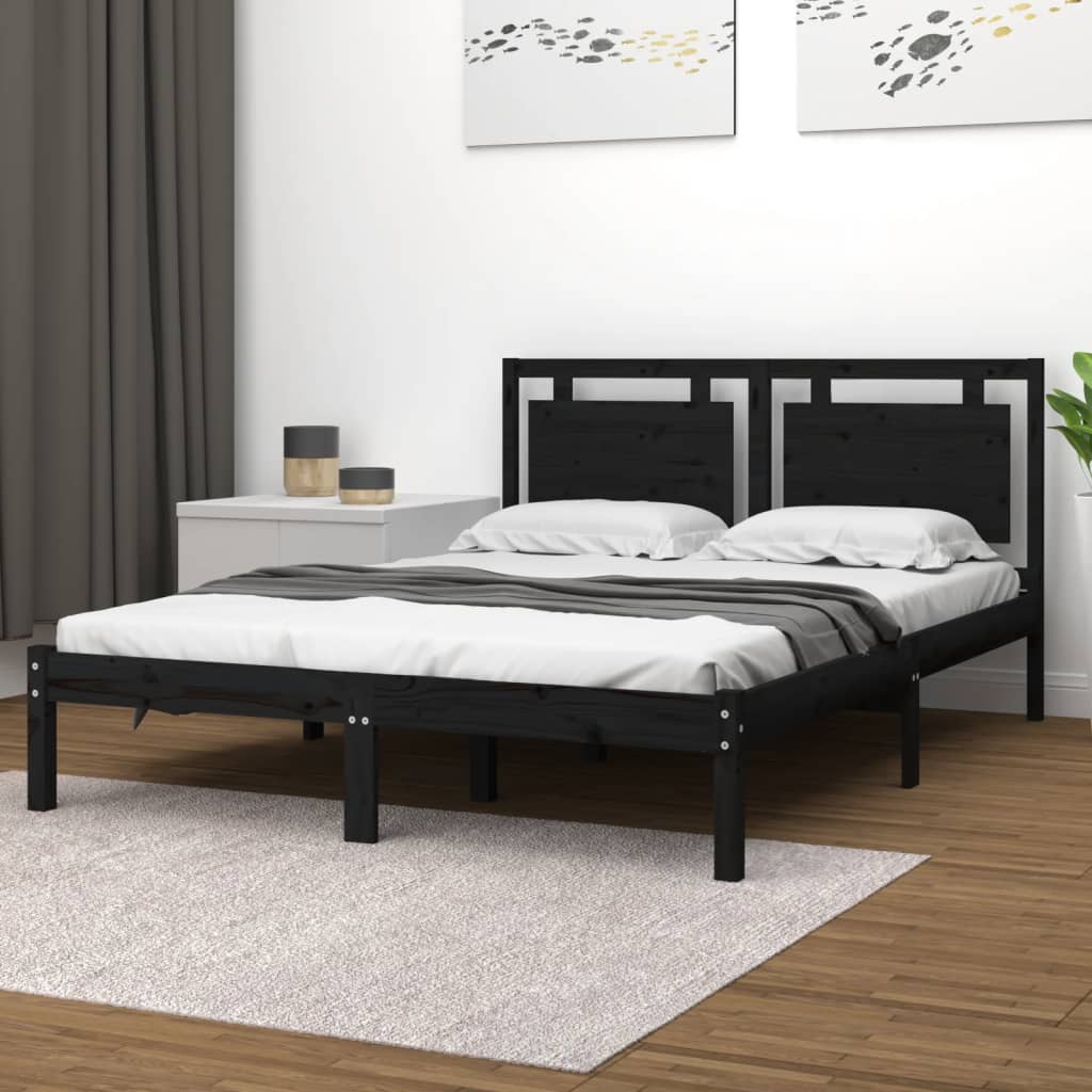 Bed Frame without Mattress Black 135x190 cm Solid Wood