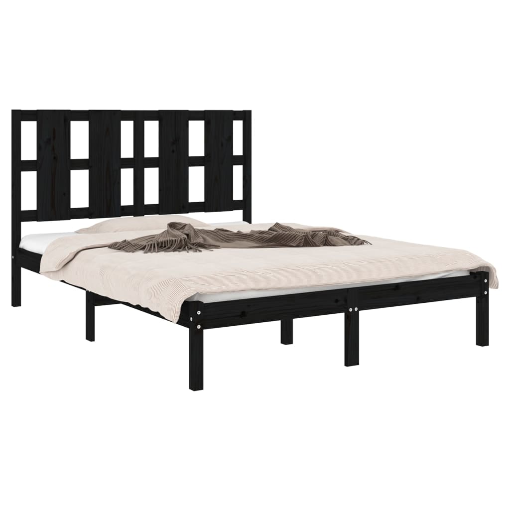 Bed Frame without Mattress Black 135x190 cm Solid Wood