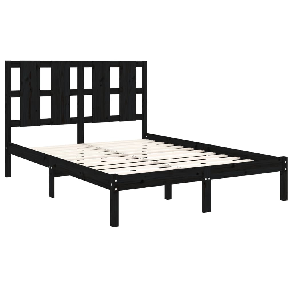 Bed Frame without Mattress Black 135x190 cm Solid Wood