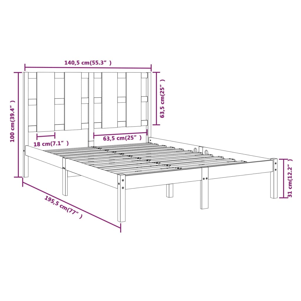 Bed Frame without Mattress Black 135x190 cm Solid Wood