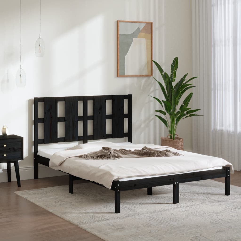Bed Frame without Mattress Black 135x190 cm Solid Wood