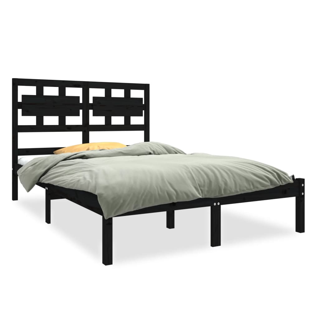Bed Frame without Mattress Black 135x190 cm Solid Wood