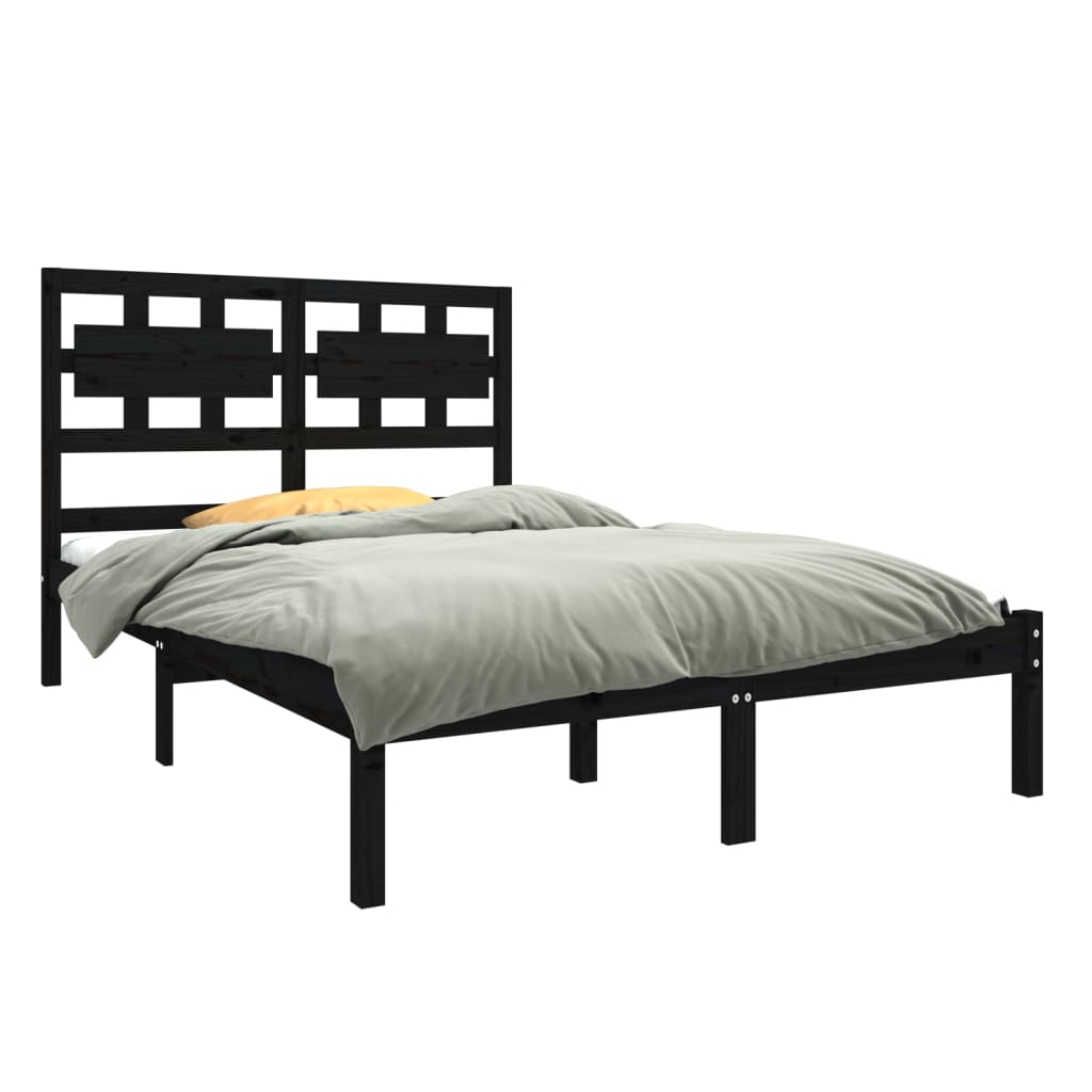 Bed Frame without Mattress Black 135x190 cm Solid Wood