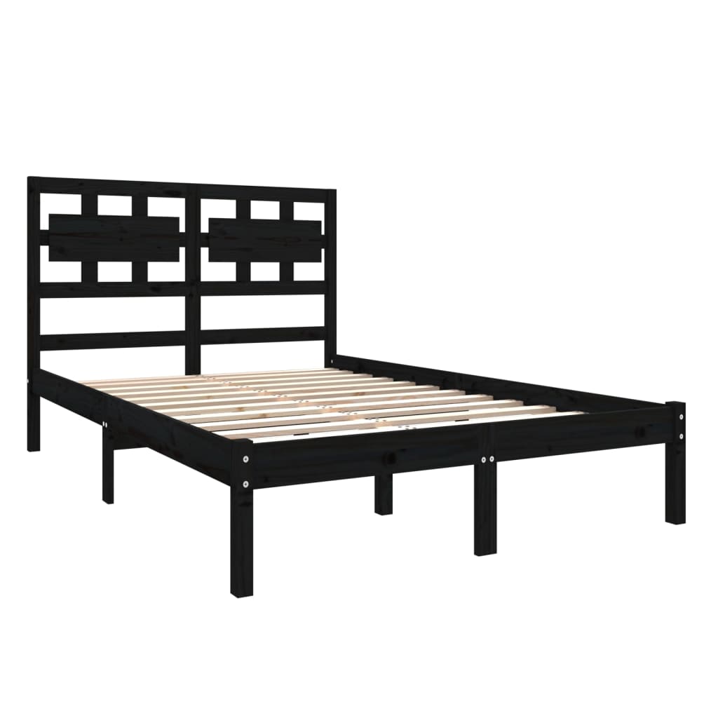 Bed Frame without Mattress Black 135x190 cm Solid Wood