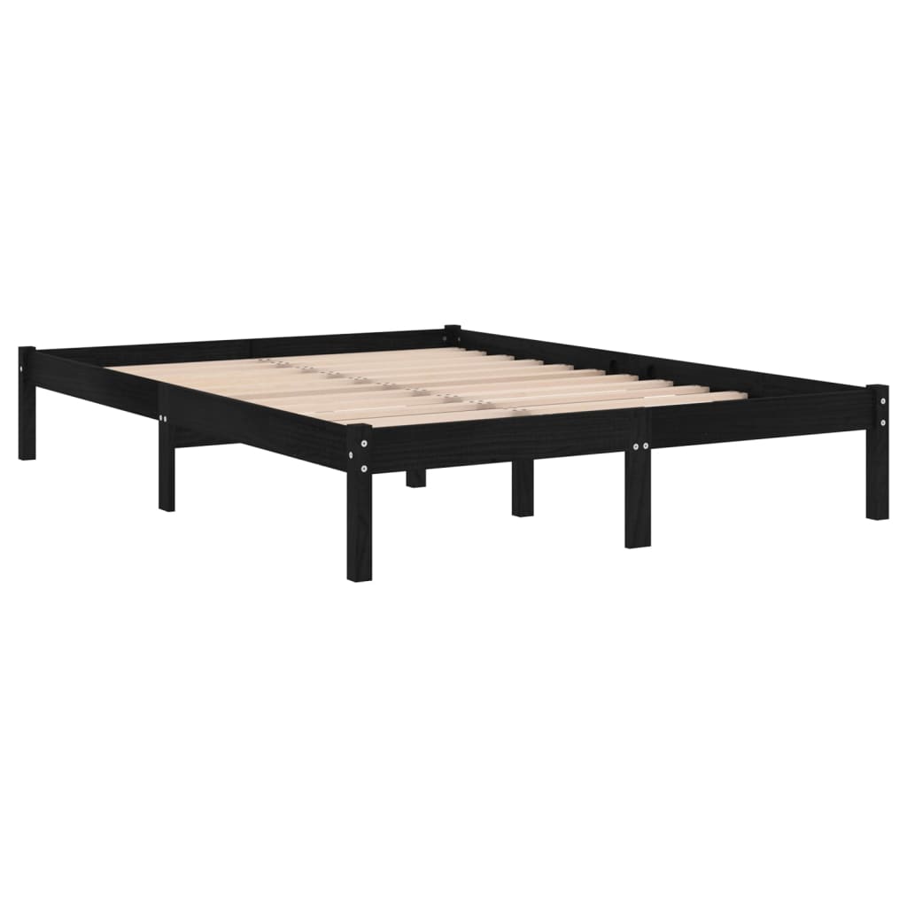 Bed Frame without Mattress Black 135x190 cm Solid Wood