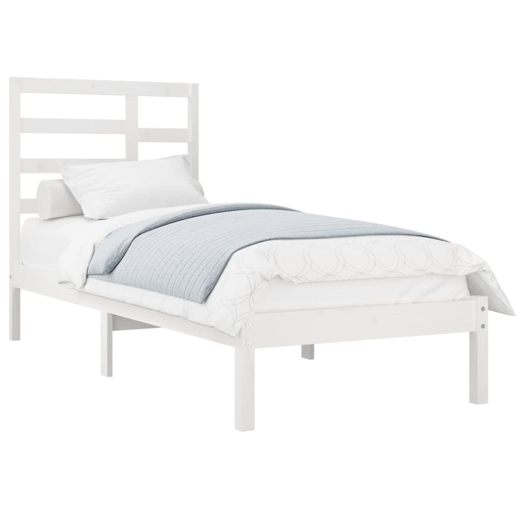 Bed Frame without Mattress White Solid Wood 90x190 cm