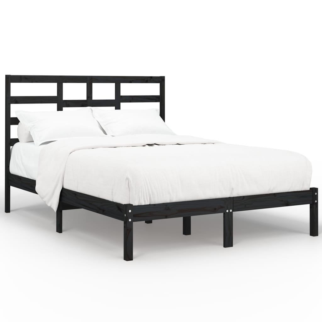 Bed Frame without Mattress Black Solid Wood 135x190 cm