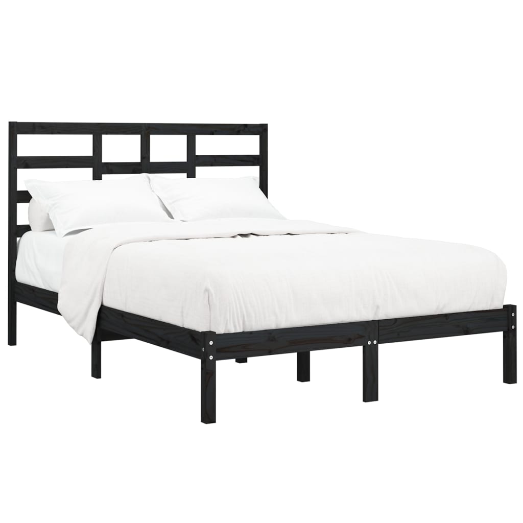 Bed Frame without Mattress Black Solid Wood 135x190 cm