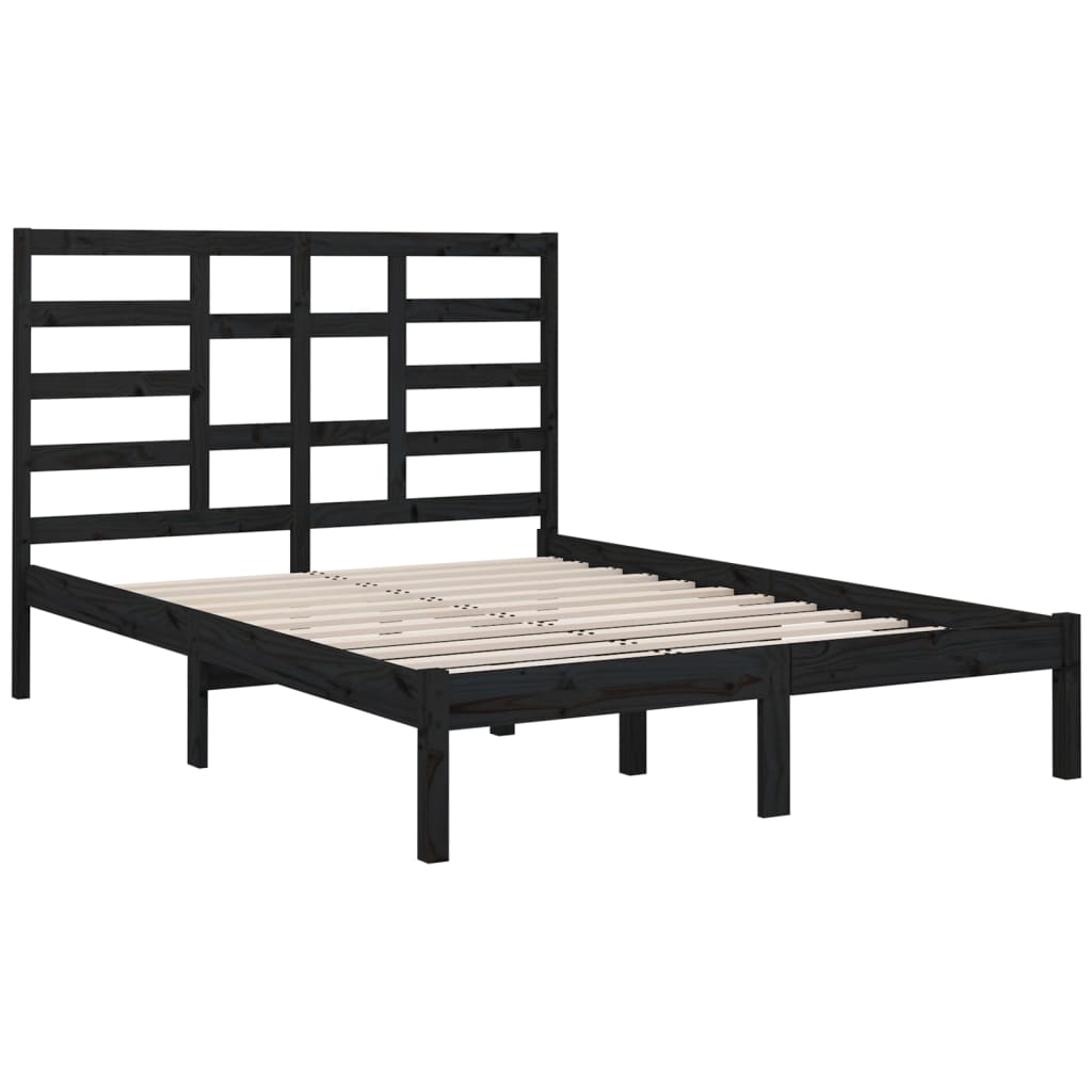 Bed Frame without Mattress Black Solid Wood 135x190 cm