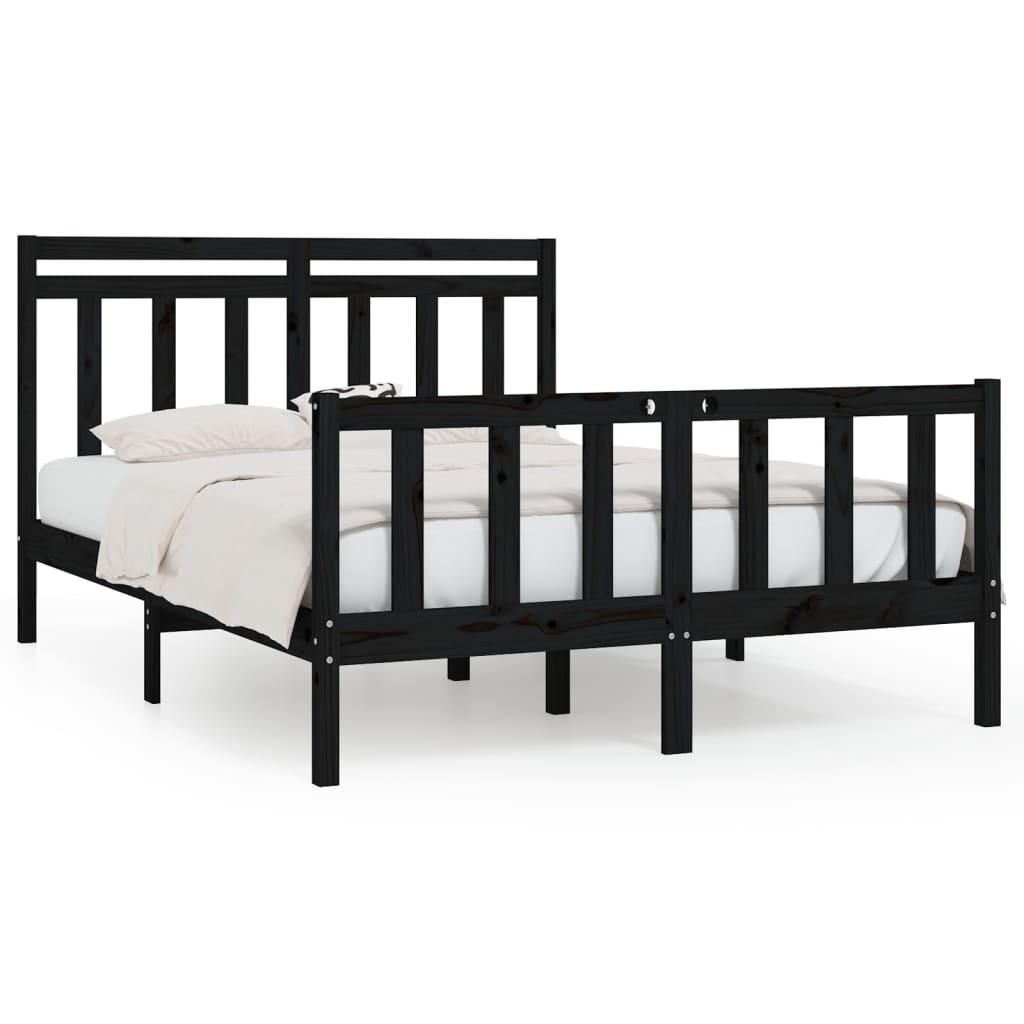Bed Frame without Mattress Black Solid Wood Pine 150x200 cm