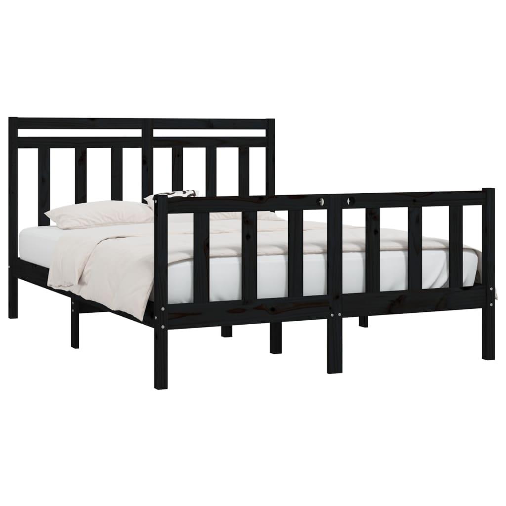 Bed Frame without Mattress Black Solid Wood Pine 150x200 cm