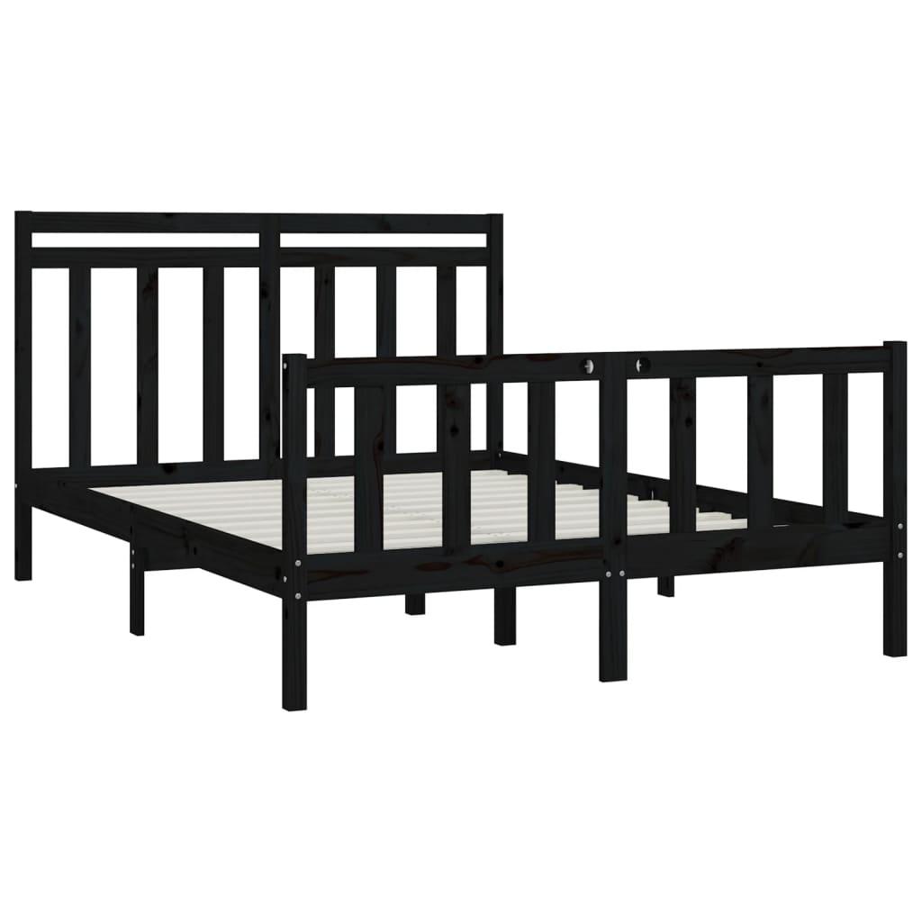 Bed Frame without Mattress Black Solid Wood Pine 150x200 cm