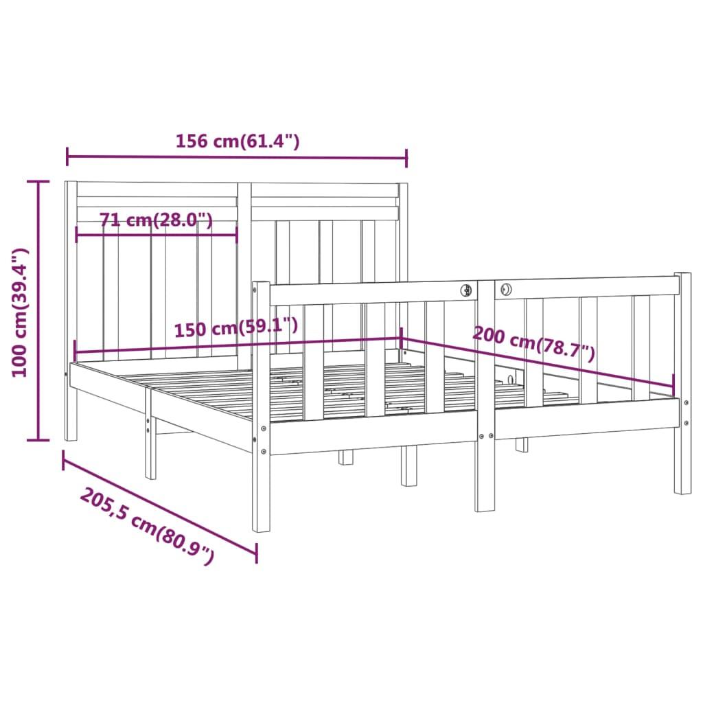 Bed Frame without Mattress Black Solid Wood Pine 150x200 cm