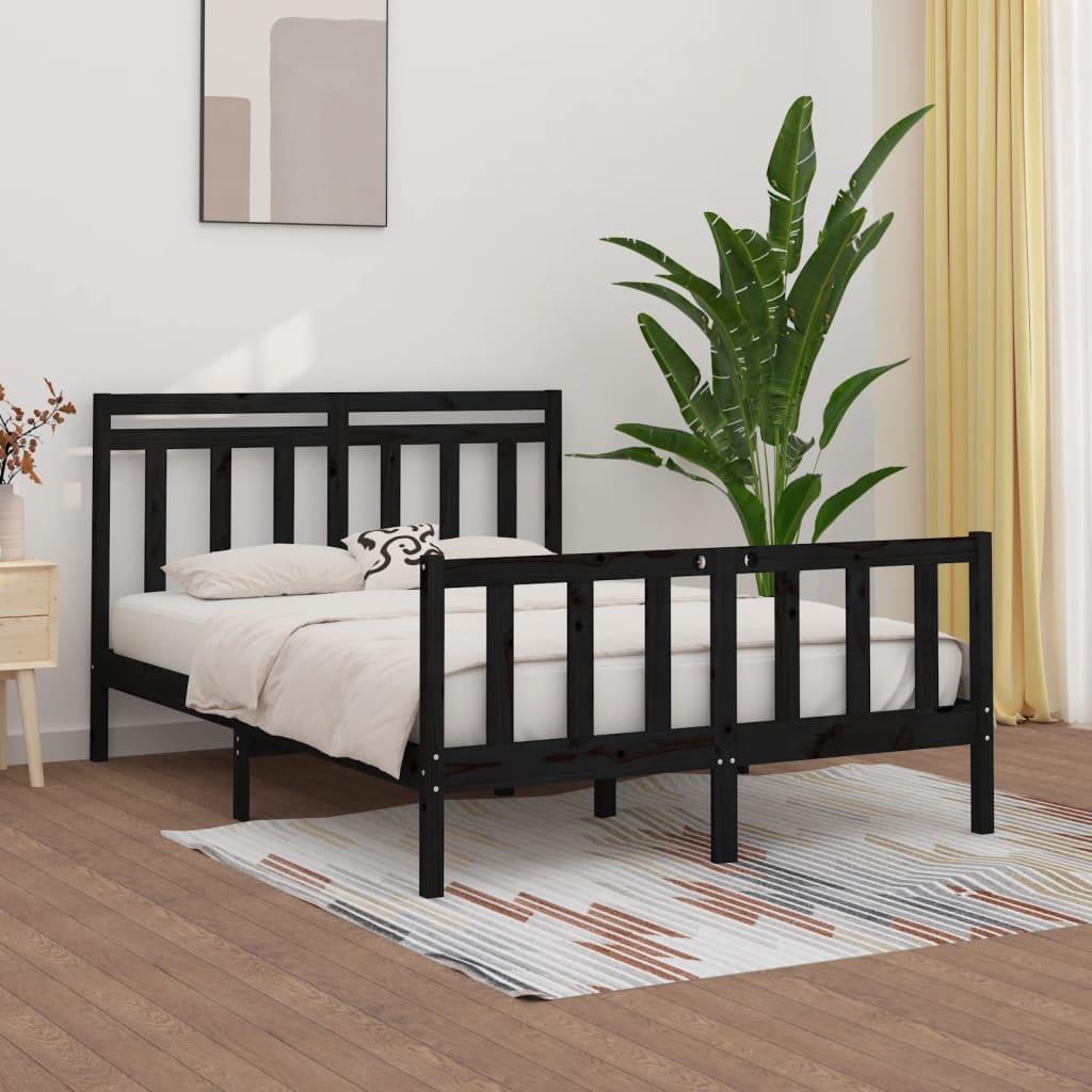 Bed Frame without Mattress Black Solid Wood Pine 150x200 cm