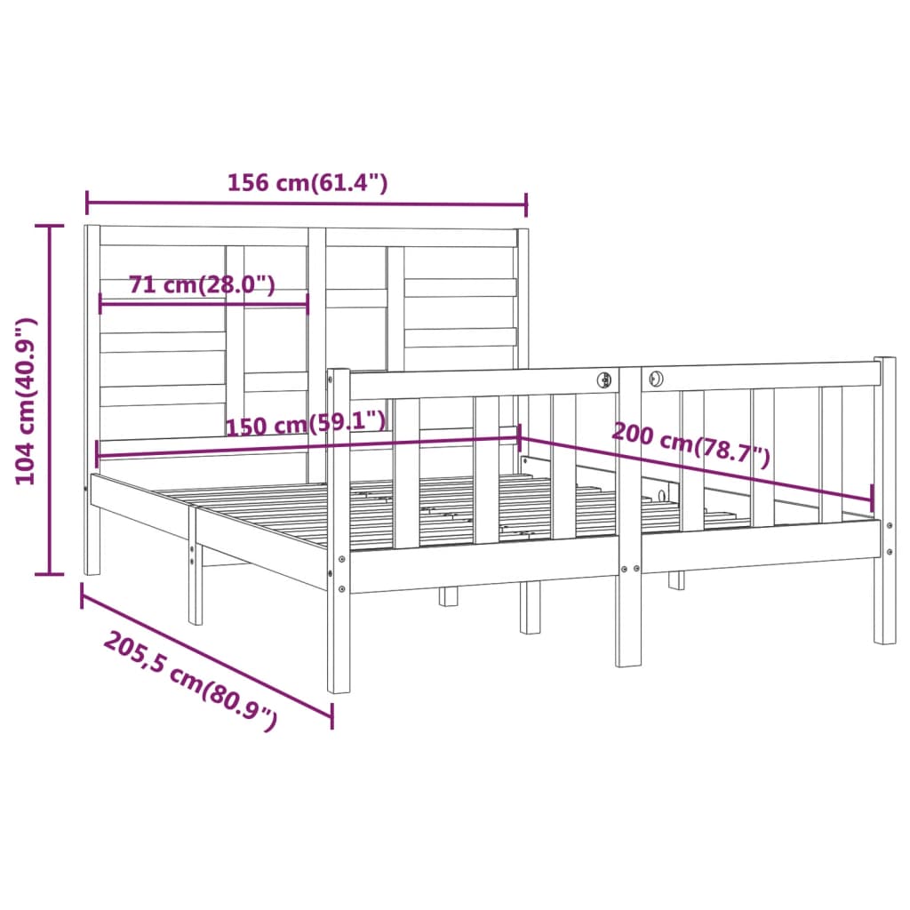Bed Frame without Mattress 150x200 cm Solid Wood