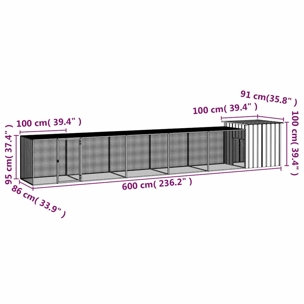 Chicken Cage Grey 600x91x100 cm Galvanised Steel