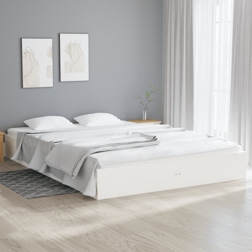 Bed Frame without Mattress White Solid Wood 183x203 cm King