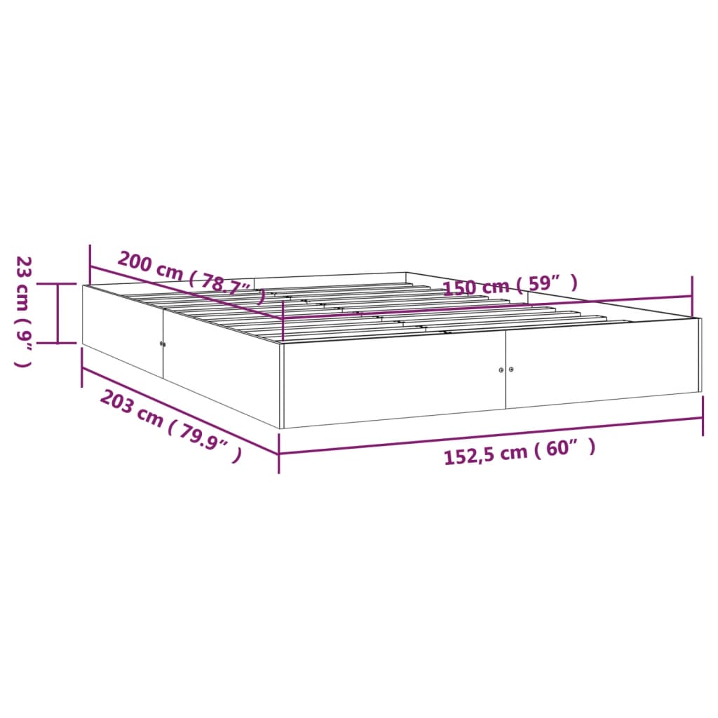 Bed Frame without Mattress Solid Wood 150x200 cm