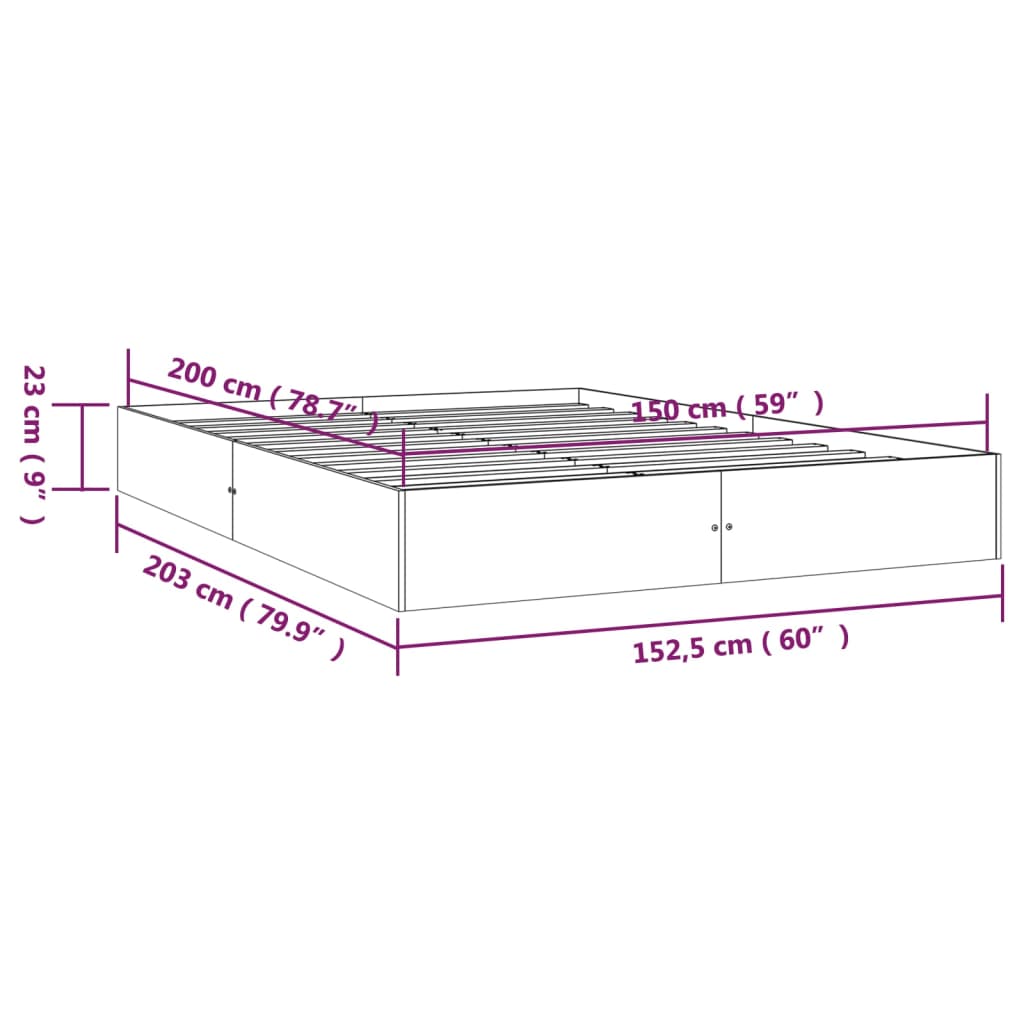 Bed Frame without Mattress White Solid Wood 150x200 cm