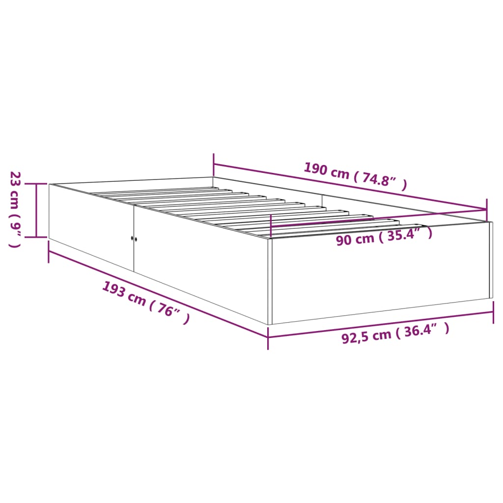 Bed Frame without Mattress White Solid Wood 90x190 cm