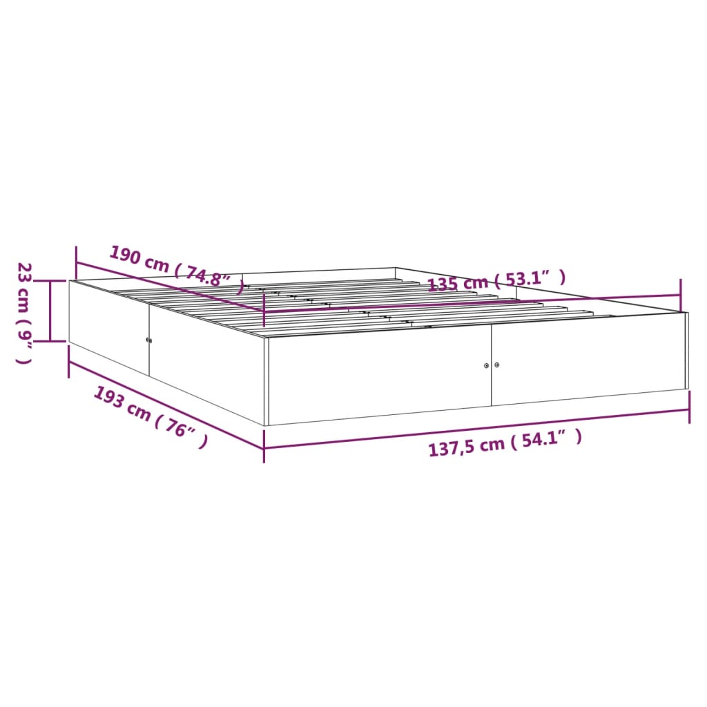 Bed Frame without Mattress Solid Wood 135x190 cm