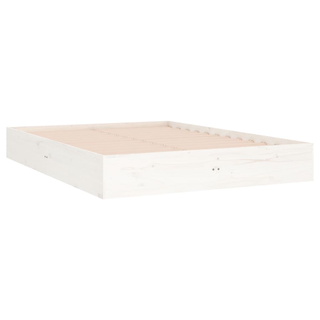 Bed Frame without Mattress White Solid Wood 135x190 cm