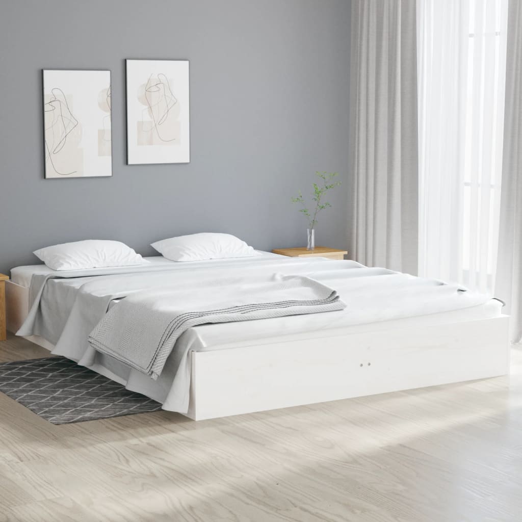 Bed Frame without Mattress White Solid Wood 135x190 cm