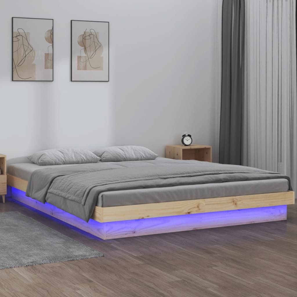 LED Bed Frame without Mattress 150x200 cm Solid Wood