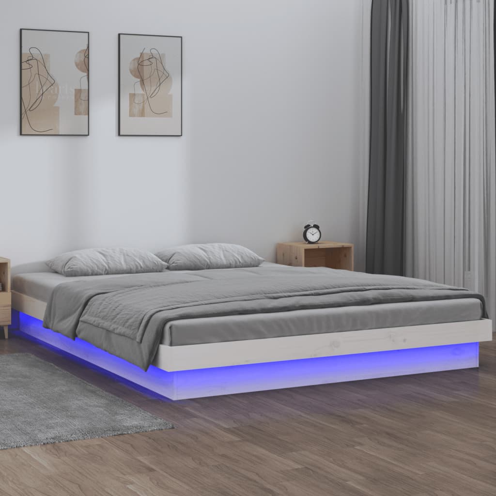 LED Bed Frame without Mattress White 150x200 cm Solid Wood