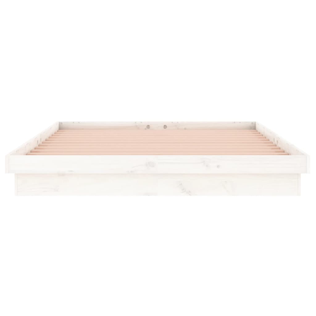 LED Bed Frame without Mattress White 183x203 cm King Solid Wood