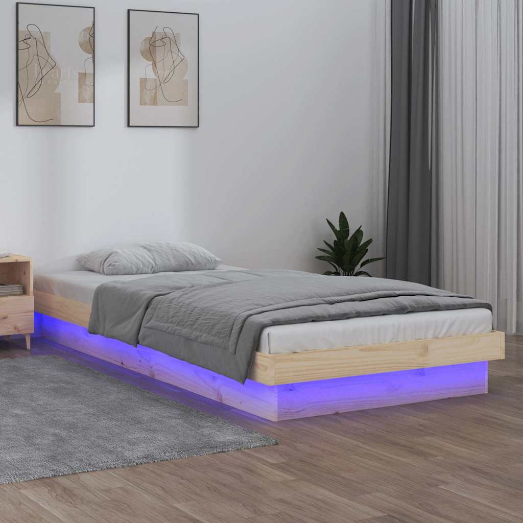 LED Bed Frame without Mattress 90x190 cm Solid Wood