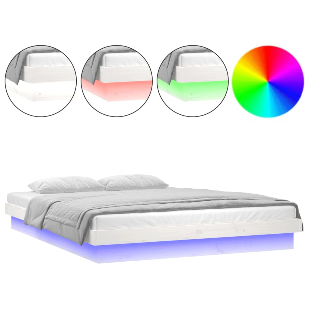 LED Bed Frame without Mattress White 135x190 cm Solid Wood