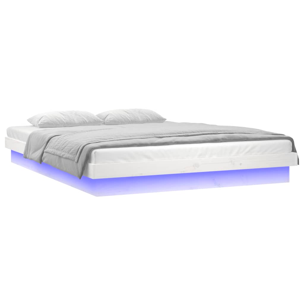 LED Bed Frame without Mattress White 135x190 cm Solid Wood