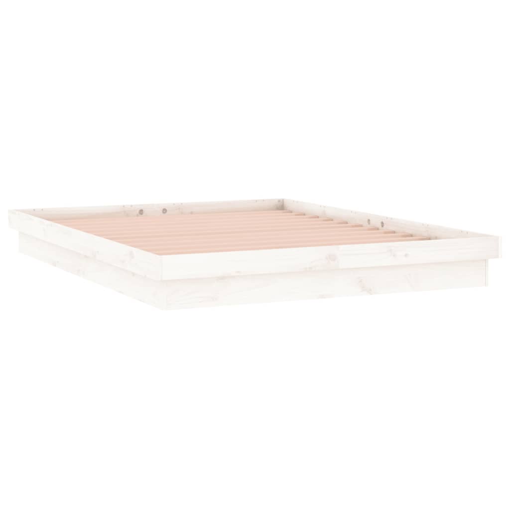 LED Bed Frame without Mattress White 135x190 cm Solid Wood