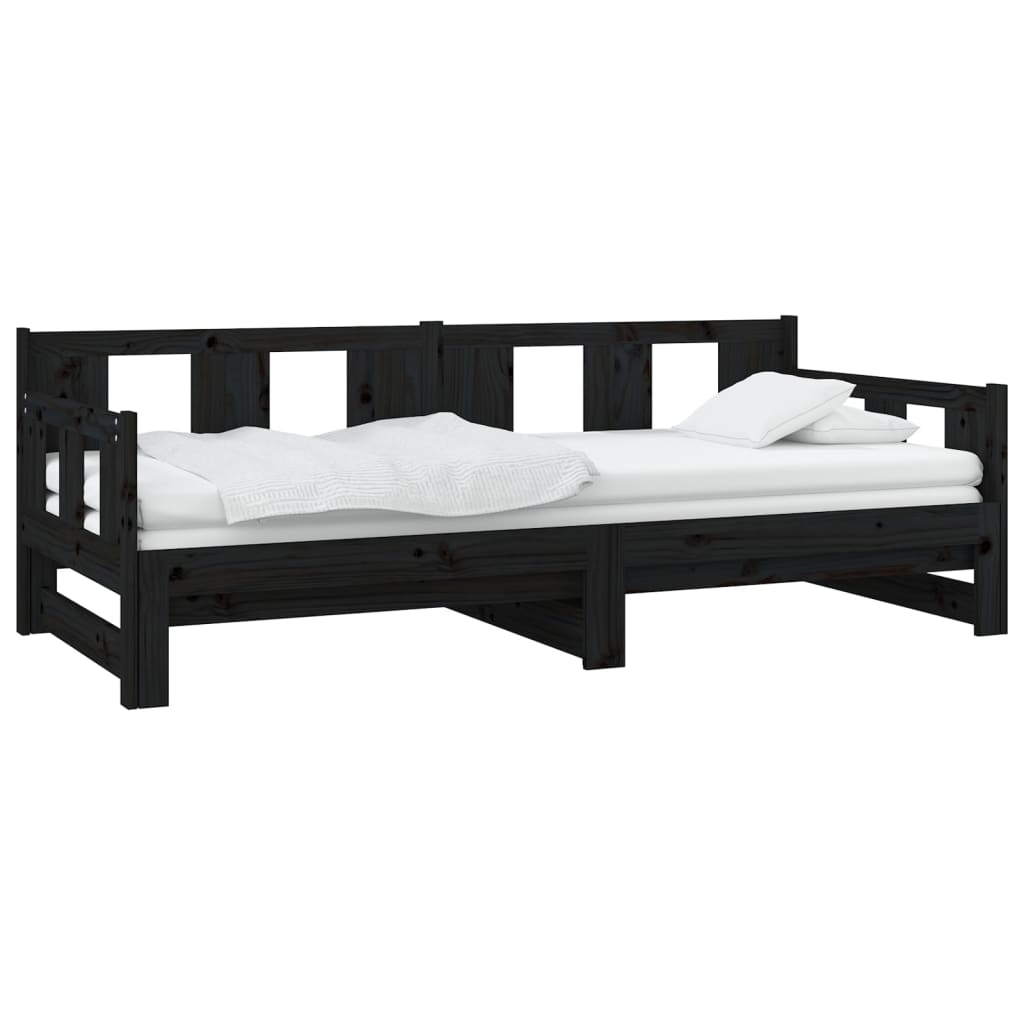 Pull-out Day Bed without Mattress Black Solid Wood Pine 2x(90x190) cm