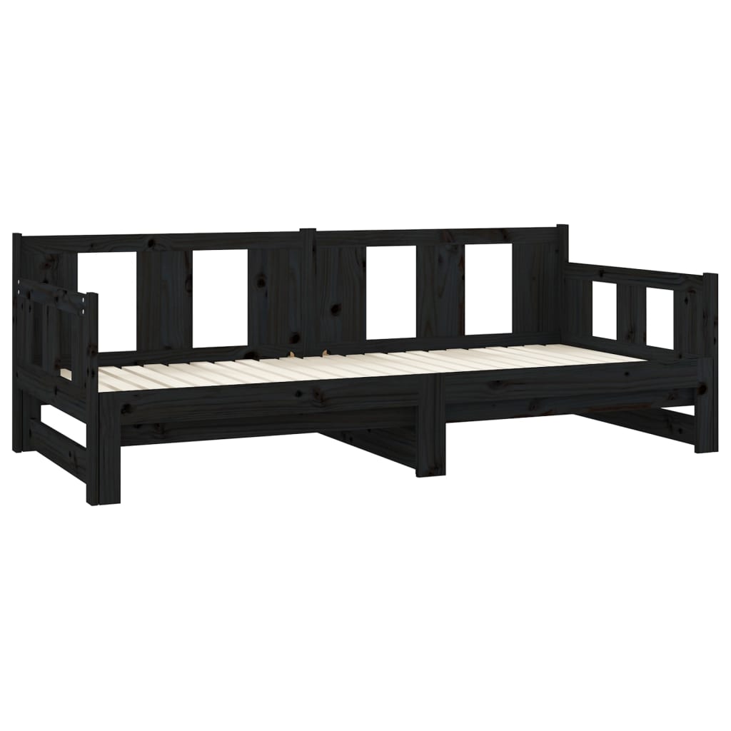 Pull-out Day Bed without Mattress Black Solid Wood Pine 2x(90x190) cm