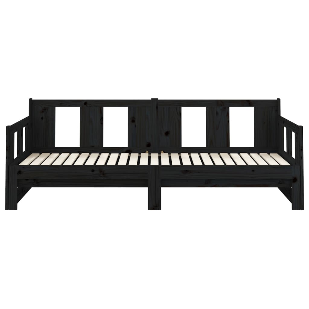 Pull-out Day Bed without Mattress Black Solid Wood Pine 2x(90x190) cm