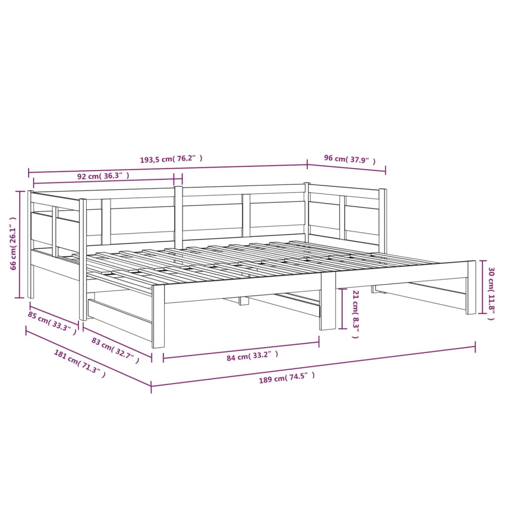 Pull-out Day Bed without Mattress Black 2x(90x190) cm