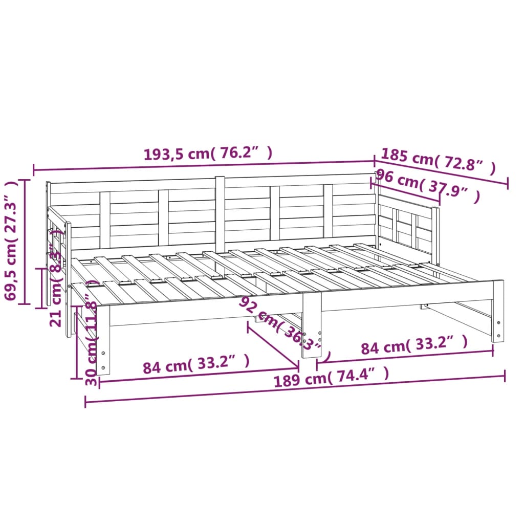 Pull-out Day Bed without Mattress Solid Wood Pine 2x(90x190) cm