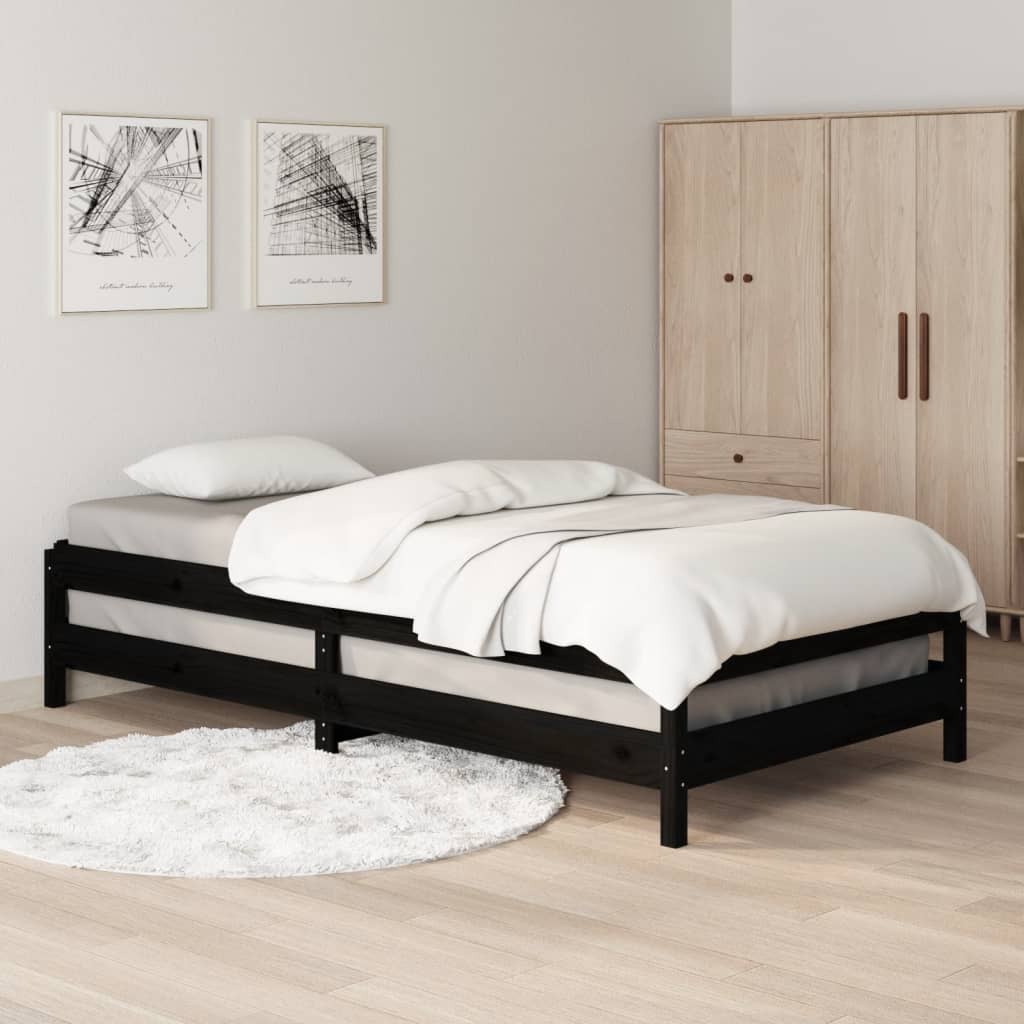 Stack Bed without Mattress Black 90x190 cm Solid Wood Pine