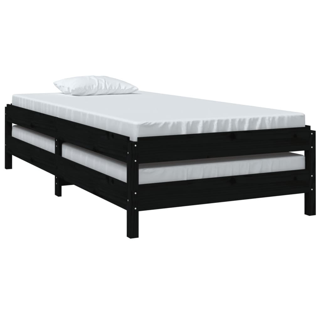 Stack Bed without Mattress Black 90x190 cm Solid Wood Pine