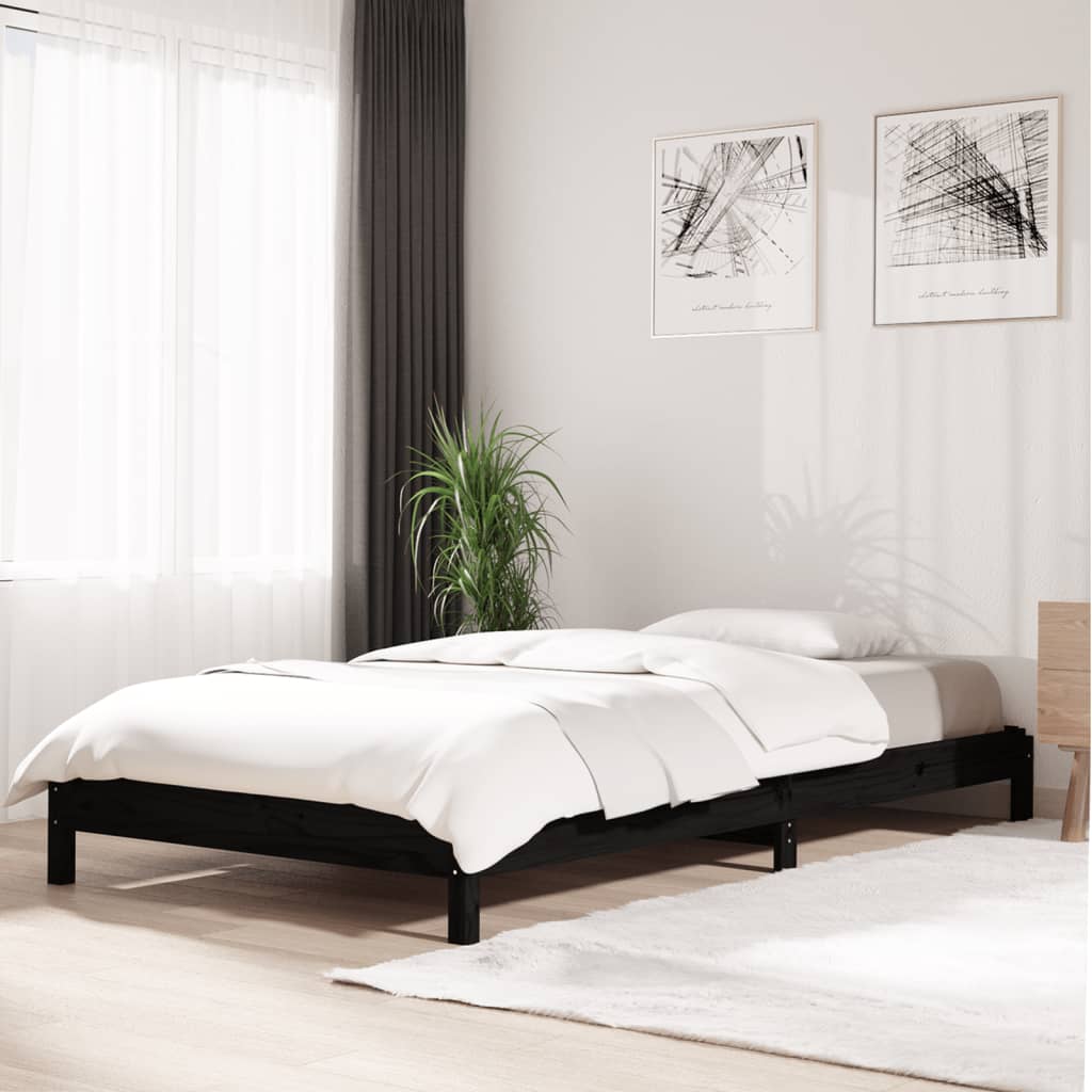 Stack Bed without Mattress Black 90x190 cm Solid Wood Pine