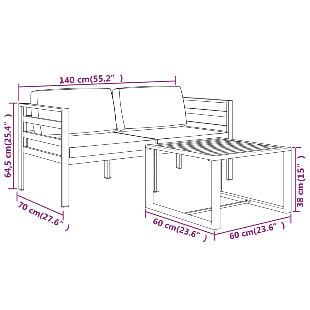 3 Piece Garden Lounge Set with Cushions Aluminium Anthracite