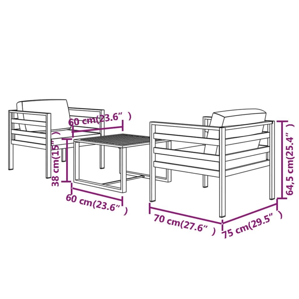 3 Piece Garden Lounge Set with Cushions Aluminium Anthracite