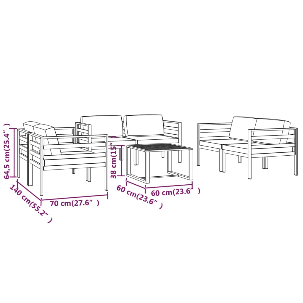 7 Piece Garden Lounge Set with Cushions Aluminium Anthracite