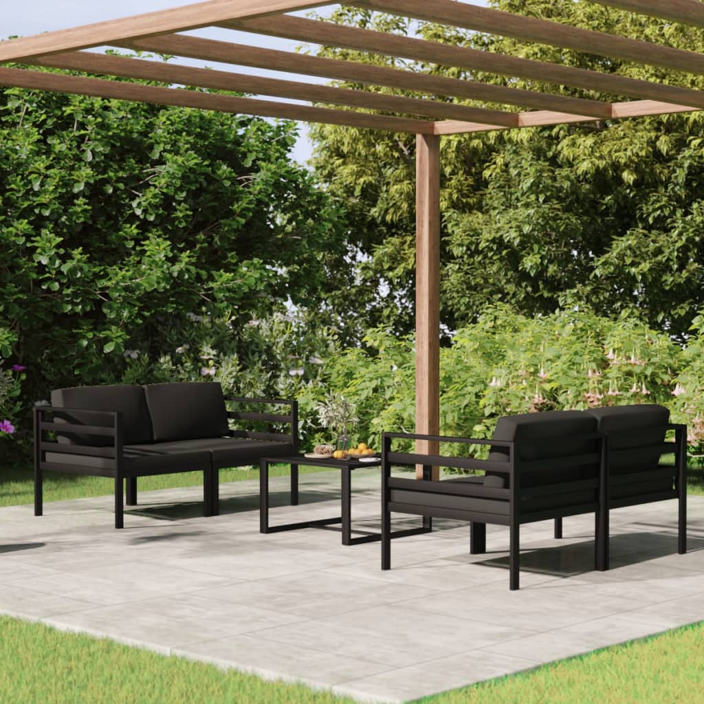 5 Piece Garden Lounge Set with Cushions Aluminium Anthracite