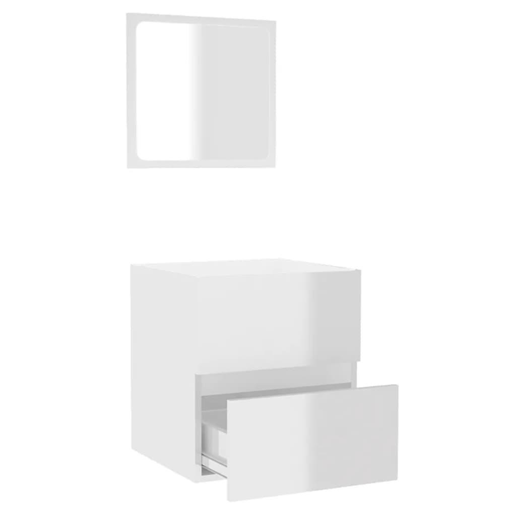 Bathroom Cabinet with Mirror High Gloss White Engineered Wood