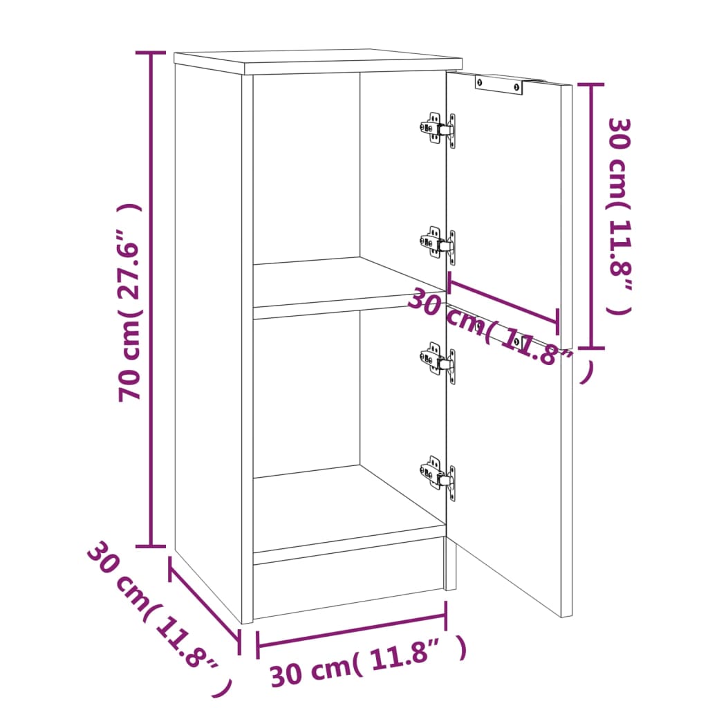 Sideboards 2 pcs High Gloss White 30x30x70 cm Engineered Wood